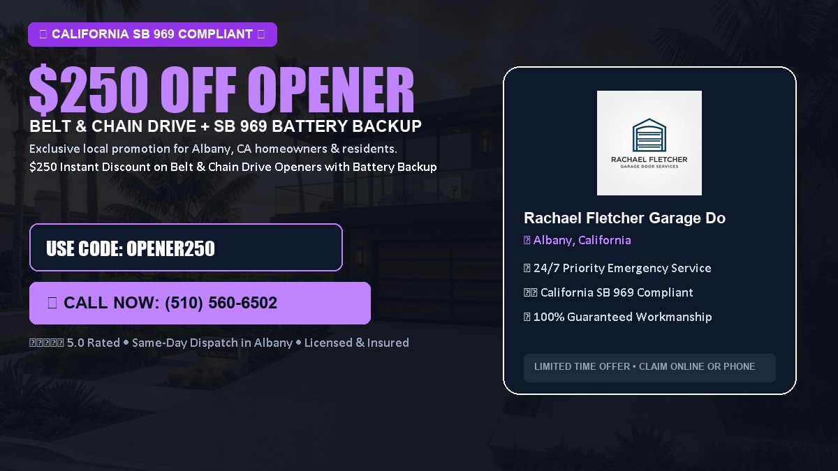 $250 OFF Smart Garage Door Opener Installation (Belt & Chain Drive with California SB 969 Battery Backup) in Albany, CA