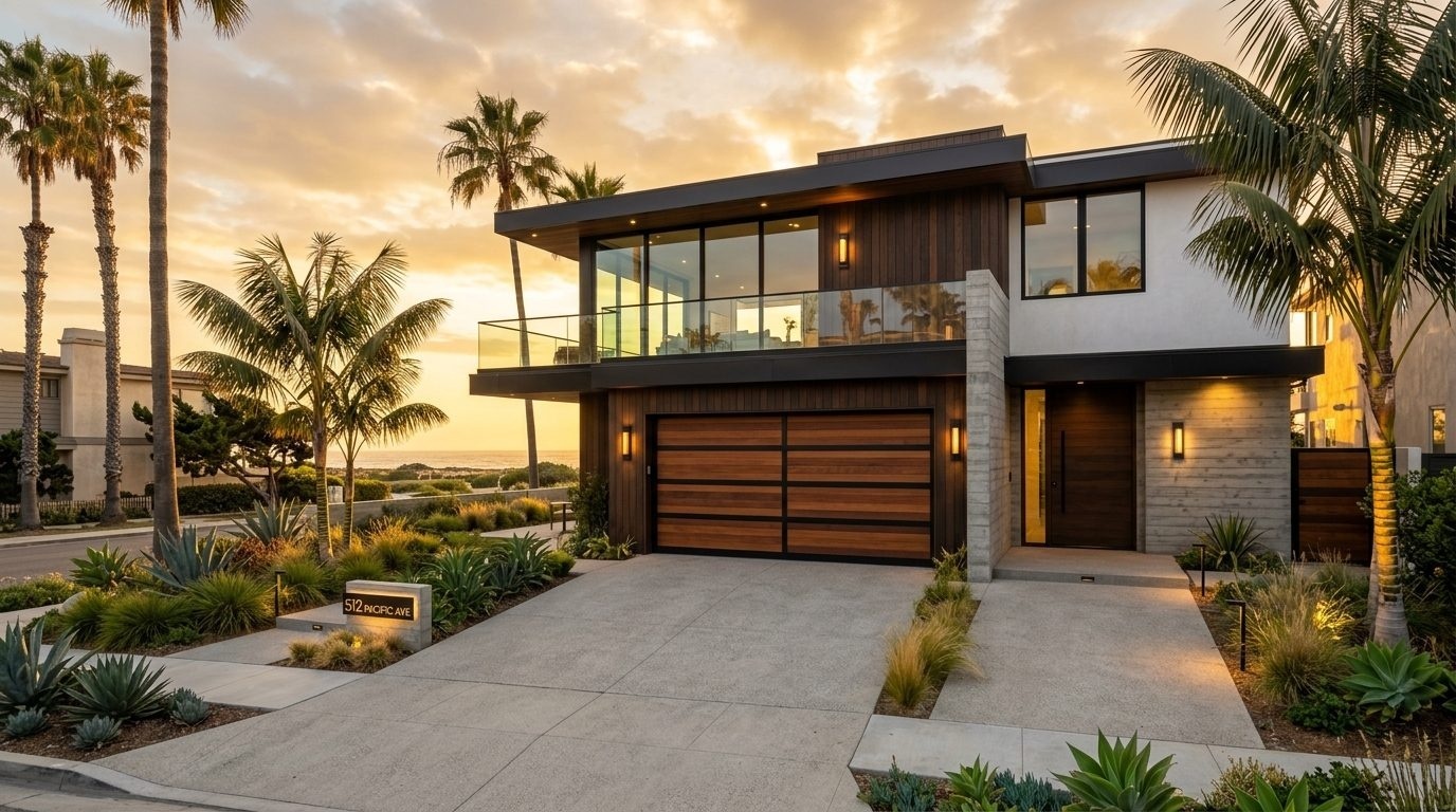 Rachael Fletcher Garage Door Services Exterior Closed Garage Door at Twilight